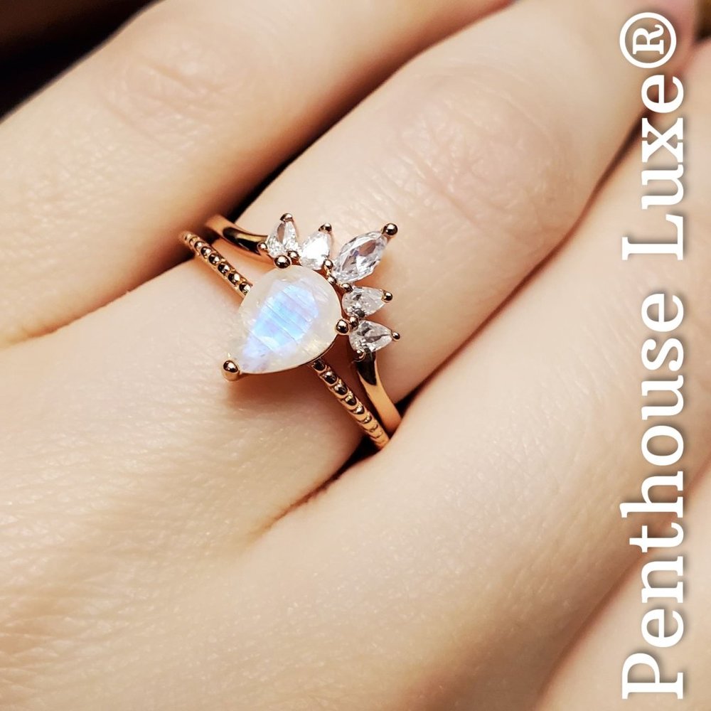 REAL Moonstone White Topaz Ring Set